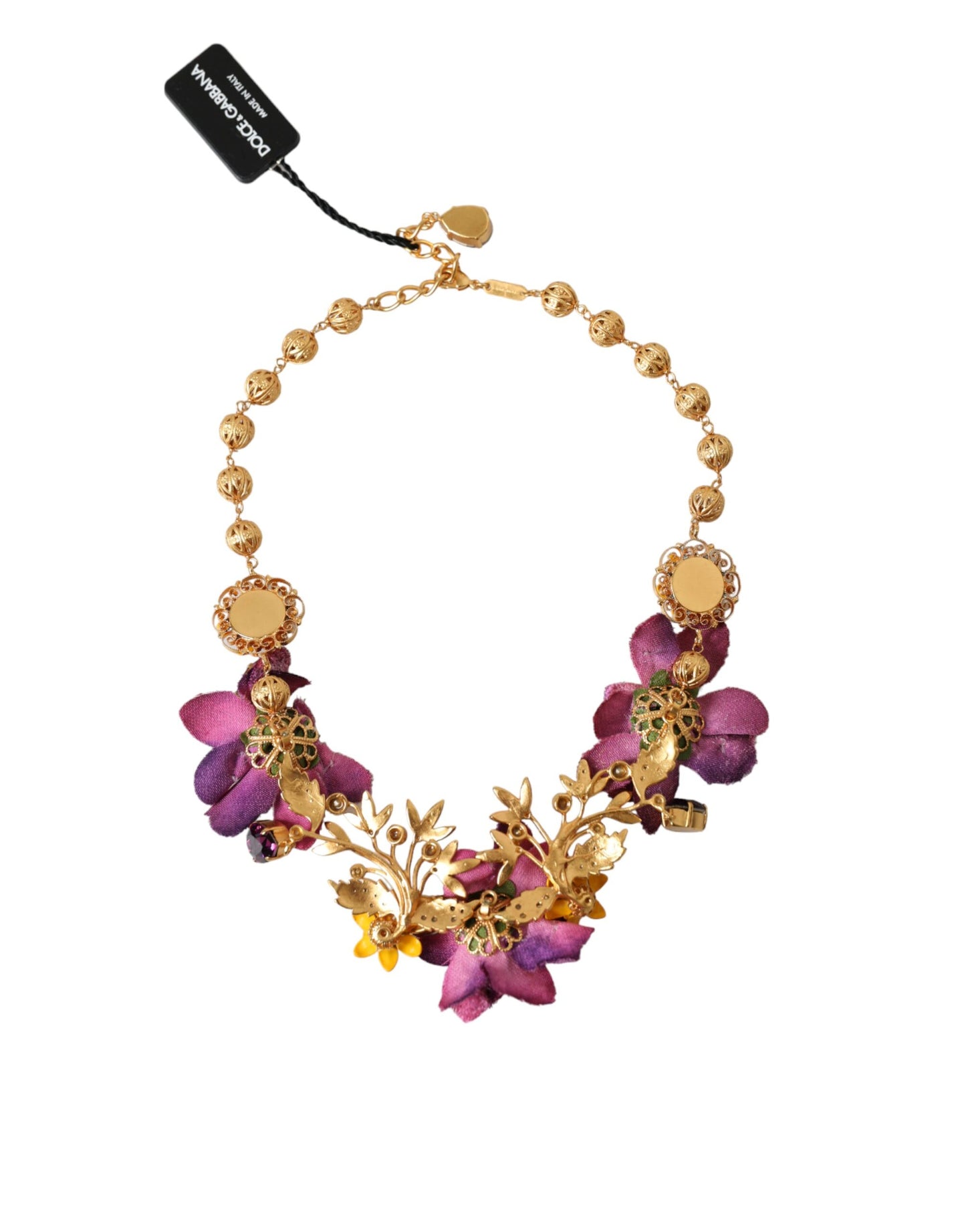 Dolce & Gabbana Gold Brass Mix Fiori Flowers Crystal Chain Necklace Dolce & Gabbana