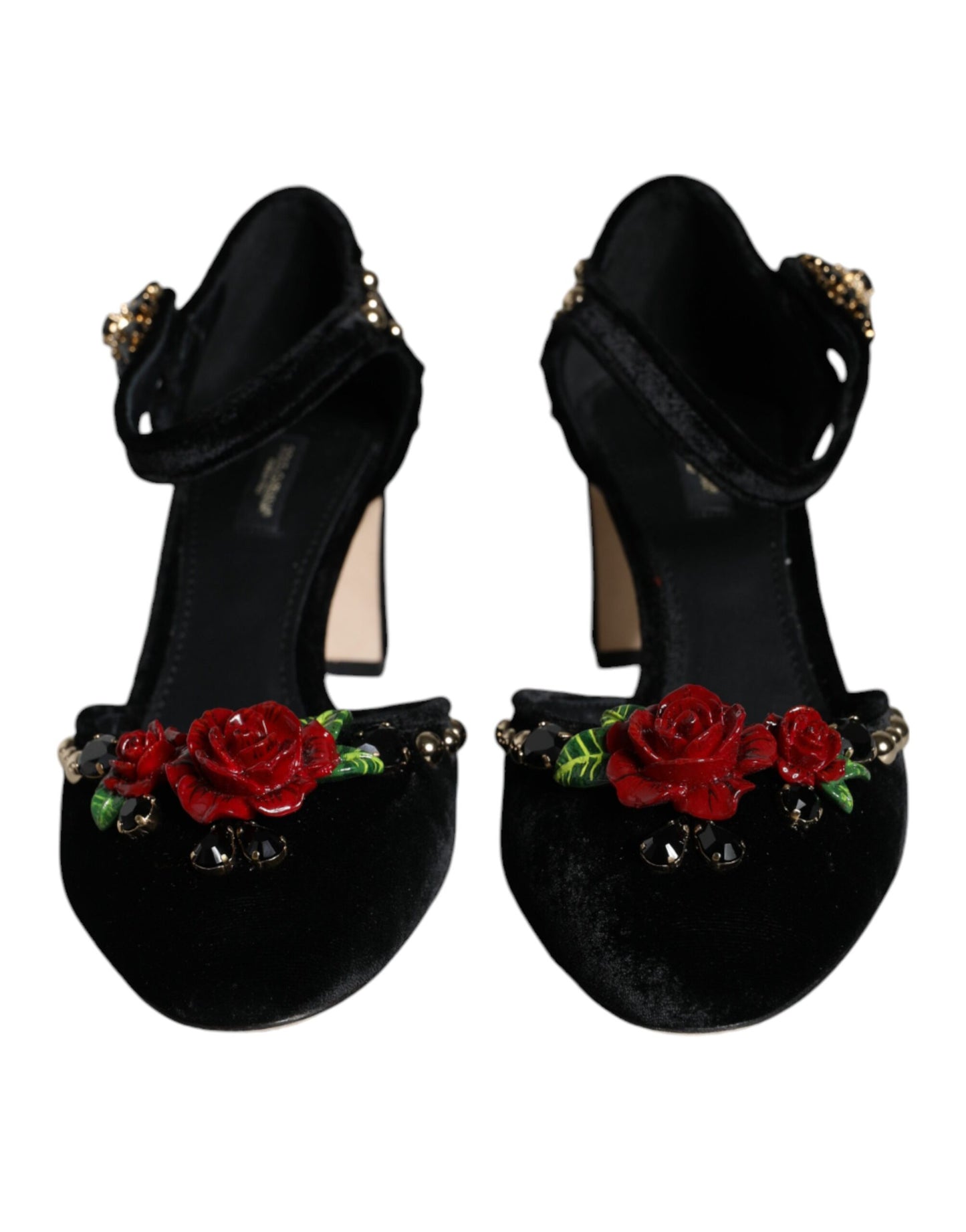 Dolce & Gabbana Black Velvet Roses Ankle Strap Pumps Shoes Dolce & Gabbana