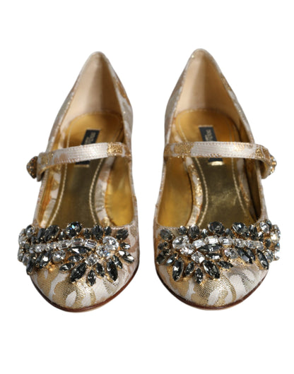 Dolce & Gabbana Gold Jacquard Crystal Mary Janes Pumps Shoes Dolce & Gabbana