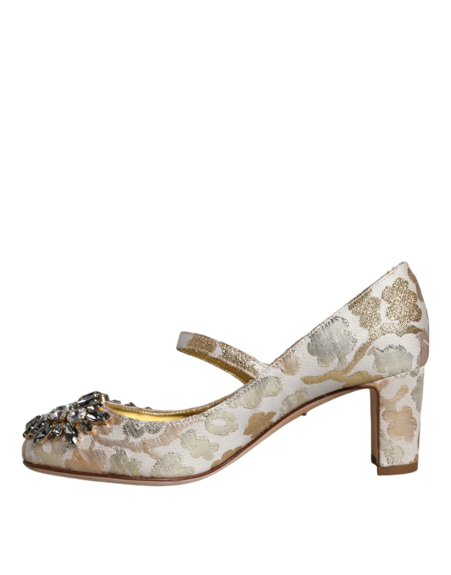 Dolce & Gabbana Gold Jacquard Crystal Mary Janes Pumps Shoes Dolce & Gabbana