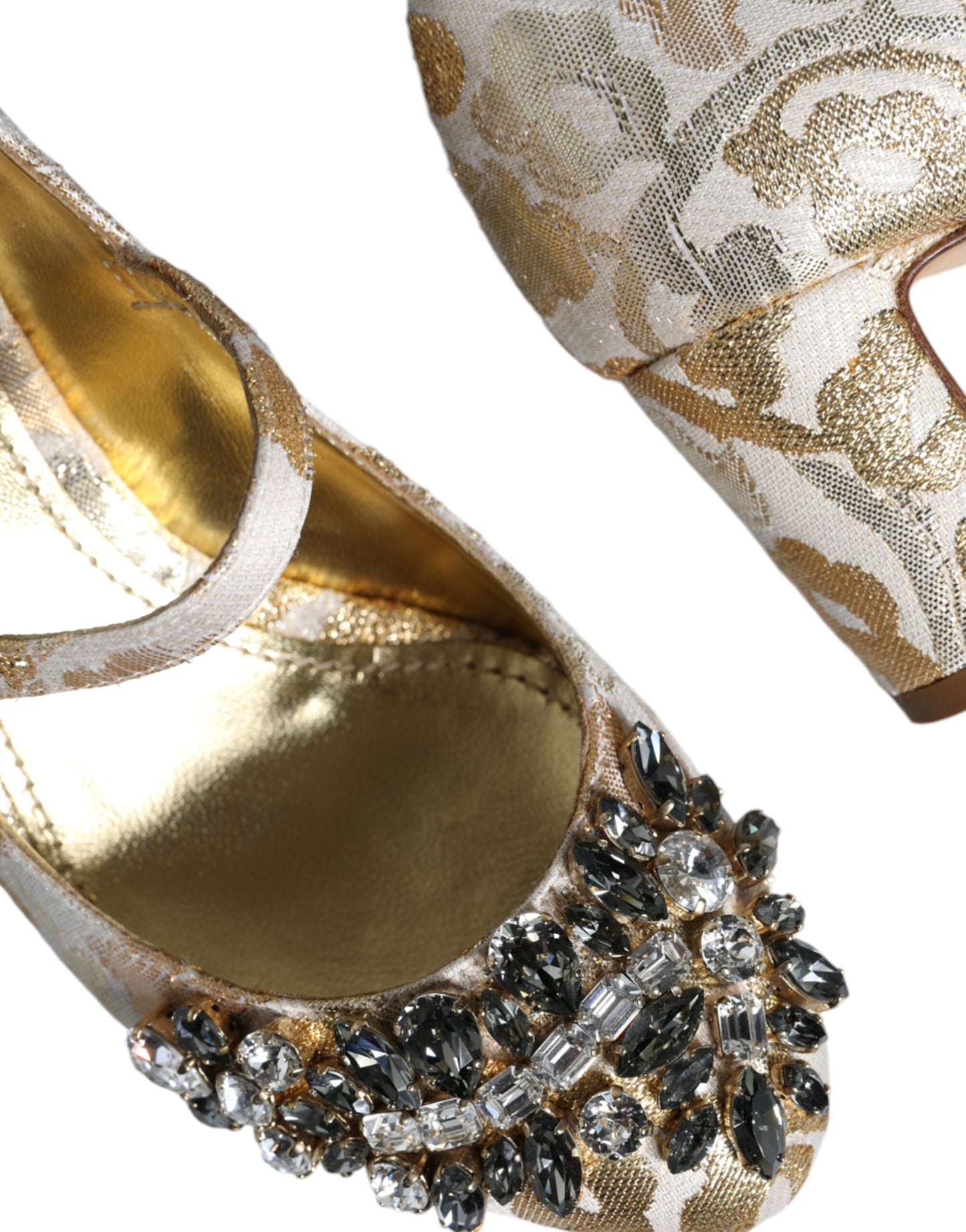 Dolce & Gabbana Gold Jacquard Crystal Mary Janes Pumps Shoes Dolce & Gabbana