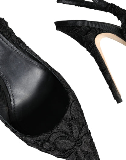 Dolce & Gabbana Black Taormina Lace Bellucci Slingbacks Shoes Dolce & Gabbana