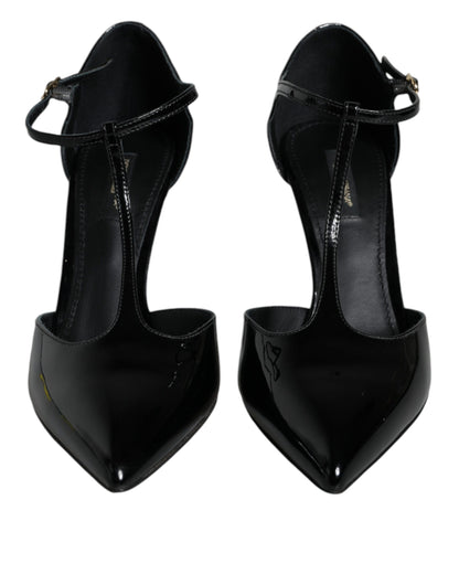 Dolce & Gabbana Black Patent Leather T-strap Heels Pumps Shoes Dolce & Gabbana