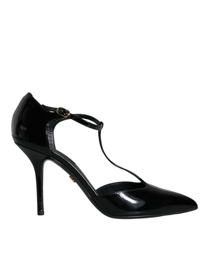 Dolce & Gabbana Black Patent Leather T-strap Heels Pumps Shoes Dolce & Gabbana