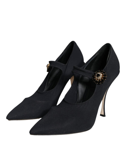 Dolce & Gabbana Black Mary Jane Jersey Crystal Pumps Shoes Dolce & Gabbana