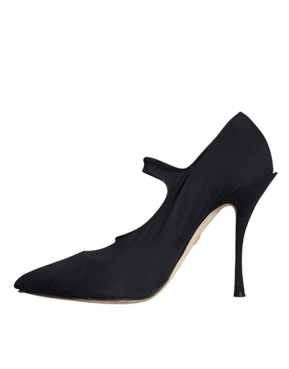 Dolce & Gabbana Black Mary Jane Jersey Crystal Pumps Shoes Dolce & Gabbana