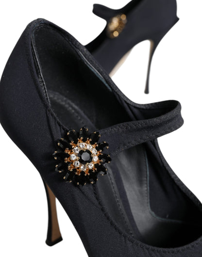 Dolce & Gabbana Black Mary Jane Jersey Crystal Pumps Shoes Dolce & Gabbana