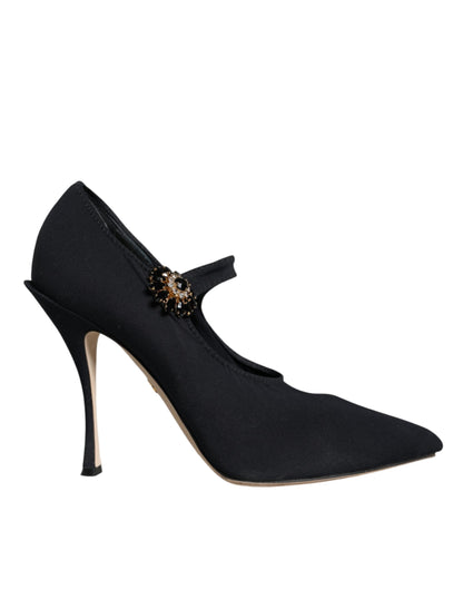 Dolce & Gabbana Black Mary Jane Jersey Crystal Pumps Shoes Dolce & Gabbana