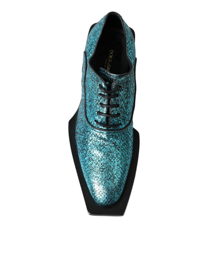 Dolce & Gabbana Blue Leather Derby Block Heels Dress Shoes Dolce & Gabbana