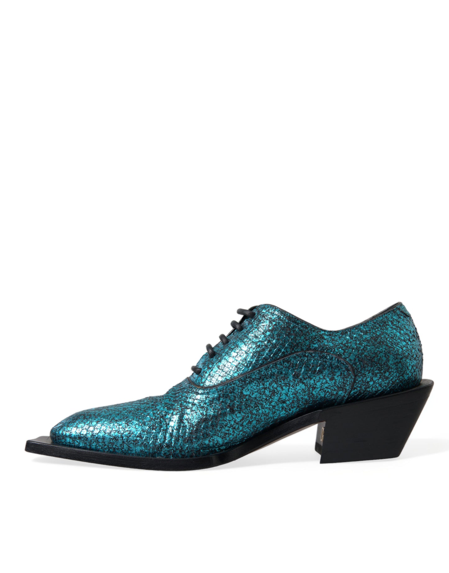 Dolce & Gabbana Blue Leather Derby Block Heels Dress Shoes Dolce & Gabbana