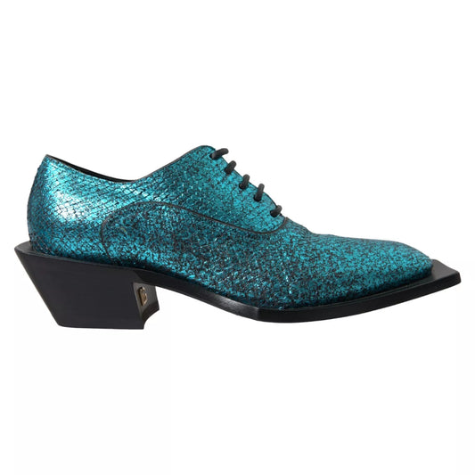 Dolce & Gabbana Blue Leather Derby Block Heels Dress Shoes Dolce & Gabbana