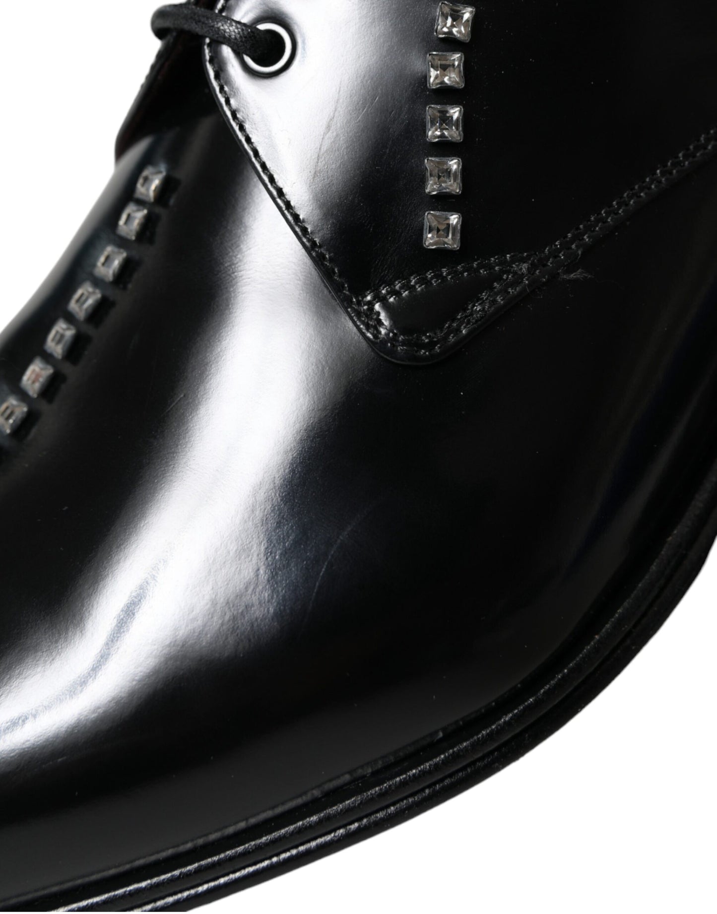 Dolce & Gabbana Black Leather Crystal Dress Formal Shoes Dolce & Gabbana