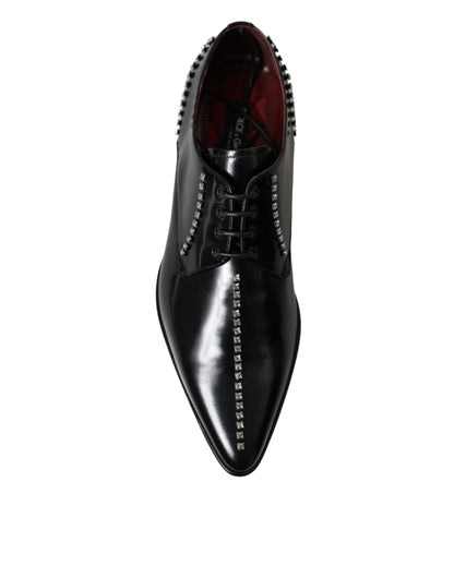 Dolce & Gabbana Black Leather Crystal Dress Formal Shoes Dolce & Gabbana