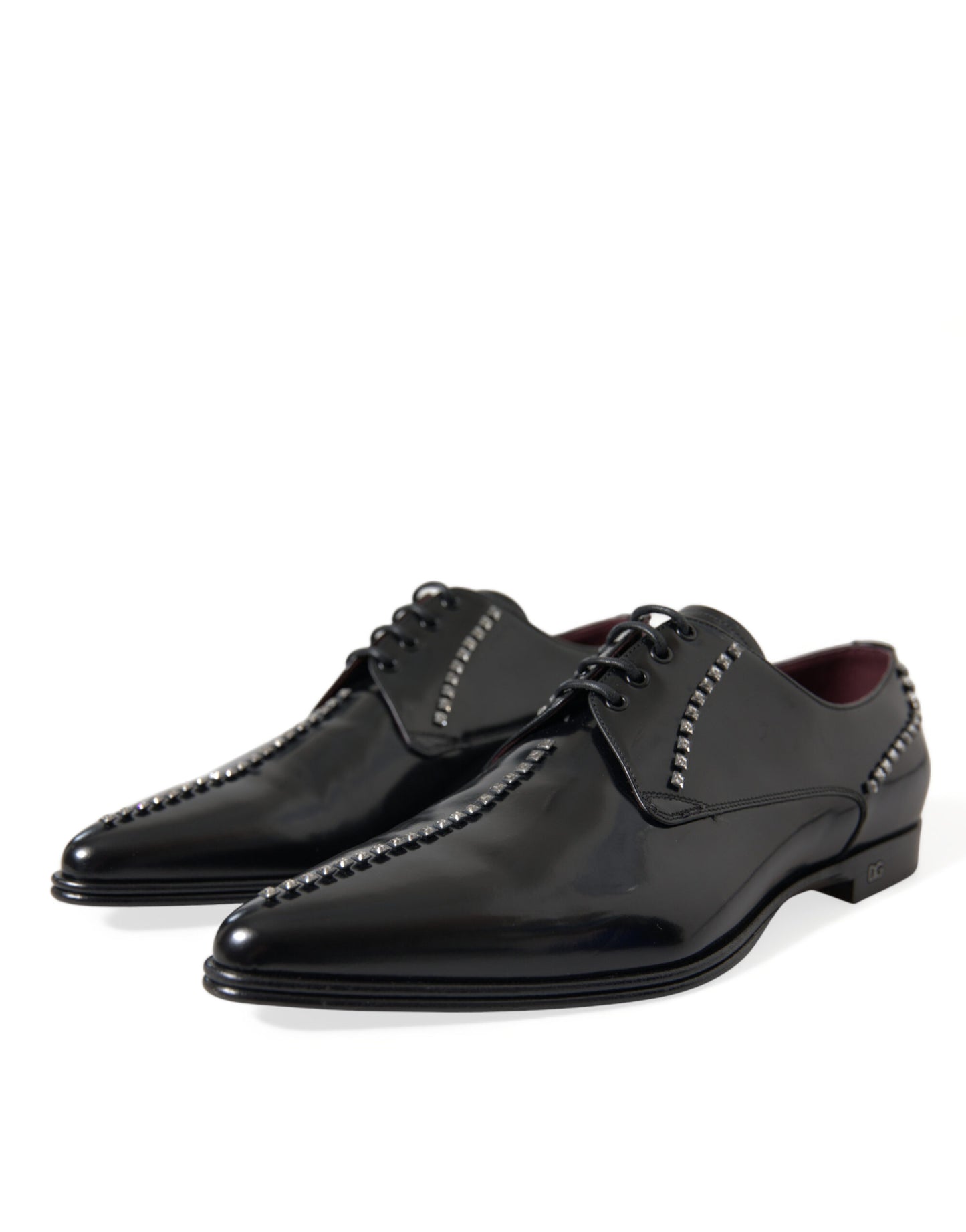 Dolce & Gabbana Black Leather Crystal Dress Formal Shoes Dolce & Gabbana