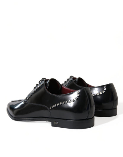 Dolce & Gabbana Black Leather Crystal Dress Formal Shoes Dolce & Gabbana