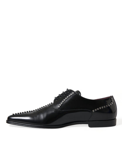 Dolce & Gabbana Black Leather Crystal Dress Formal Shoes Dolce & Gabbana