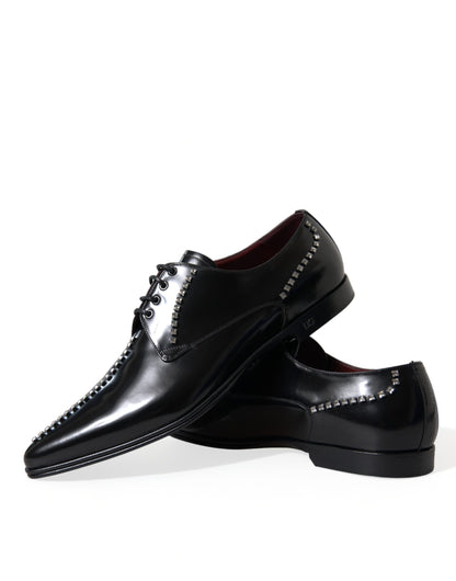 Dolce & Gabbana Black Leather Crystal Dress Formal Shoes Dolce & Gabbana