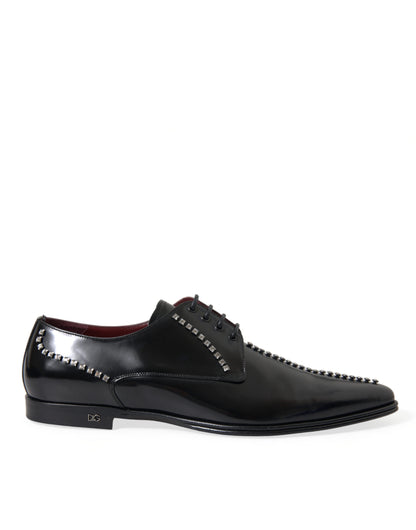 Dolce & Gabbana Black Leather Crystal Dress Formal Shoes Dolce & Gabbana