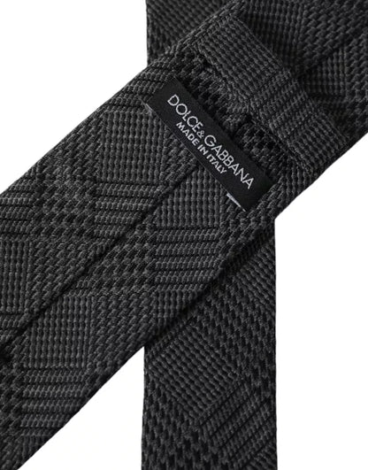 Dolce & Gabbana Dark Gray Plaid Patterned Silk Adjustable Men Tie Dolce & Gabbana