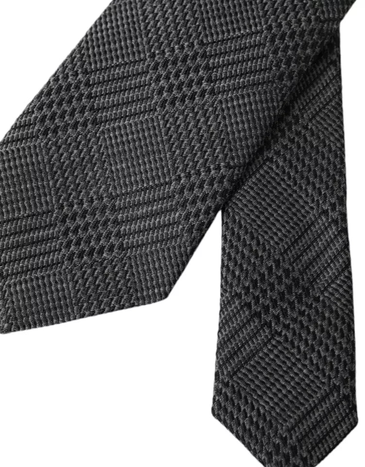 Dolce & Gabbana Dark Gray Plaid Patterned Silk Adjustable Men Tie Dolce & Gabbana