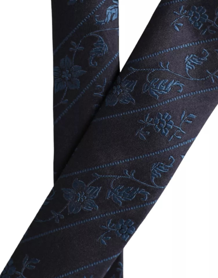 Dolce & Gabbana Dark Blue 100% Silk Floral Adjustable Men Tie Dolce & Gabbana