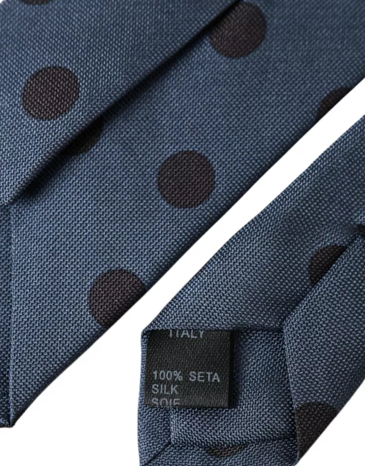 Dolce & Gabbana Blue Black Silk Polka Dot Adjustable Men Tie Dolce & Gabbana