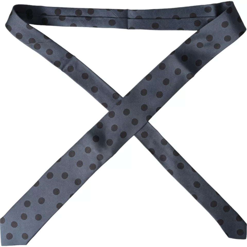 Dolce & Gabbana Blue Black Silk Polka Dot Adjustable Men Tie Dolce & Gabbana