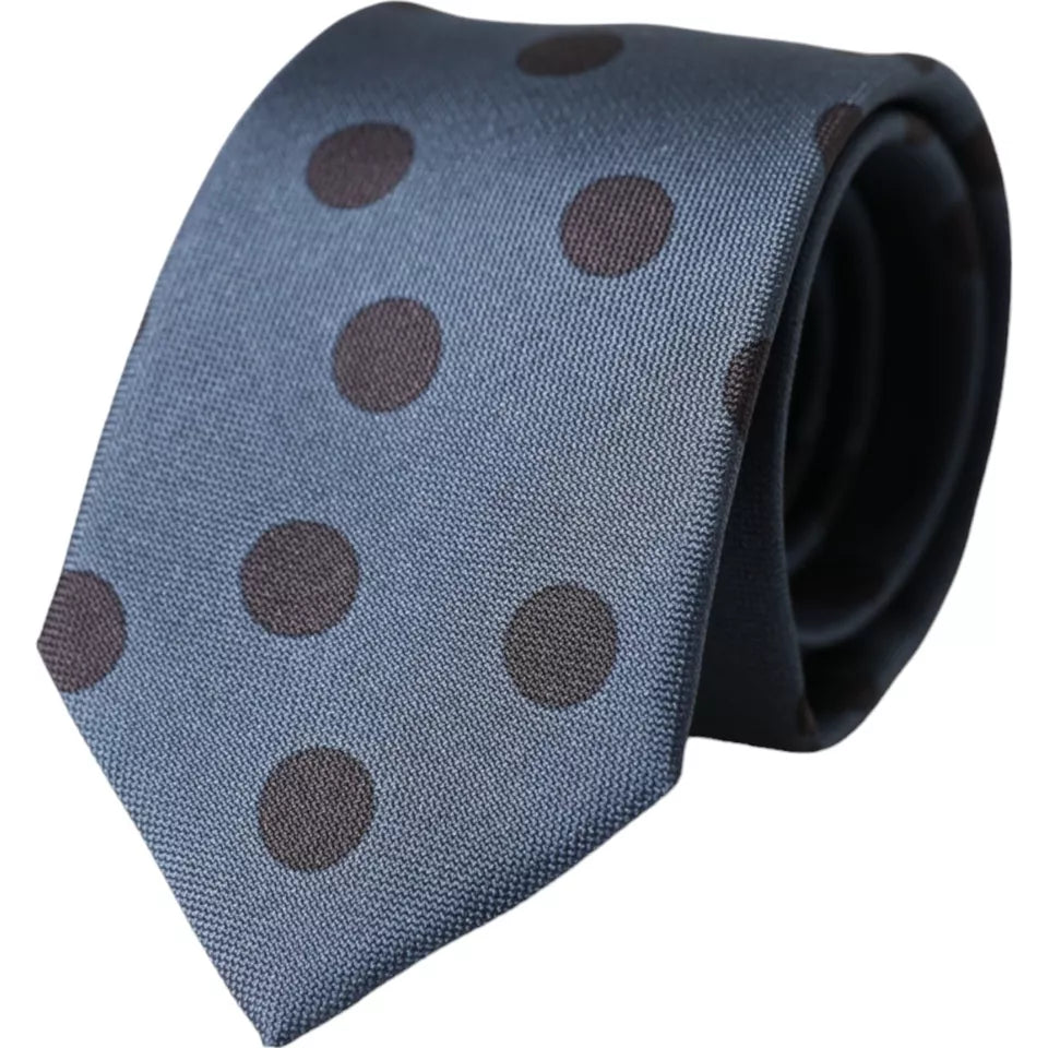 Dolce & Gabbana Blue Black Silk Polka Dot Adjustable Men Tie Dolce & Gabbana