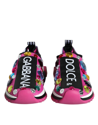 Dolce & Gabbana Pink Sorrento Crystals Low Top Sneakers Shoes