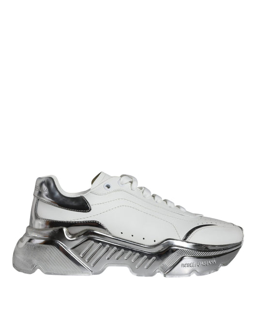 Dolce & Gabbana White Silver Daymaster Leather Sneakers Shoes Dolce & Gabbana