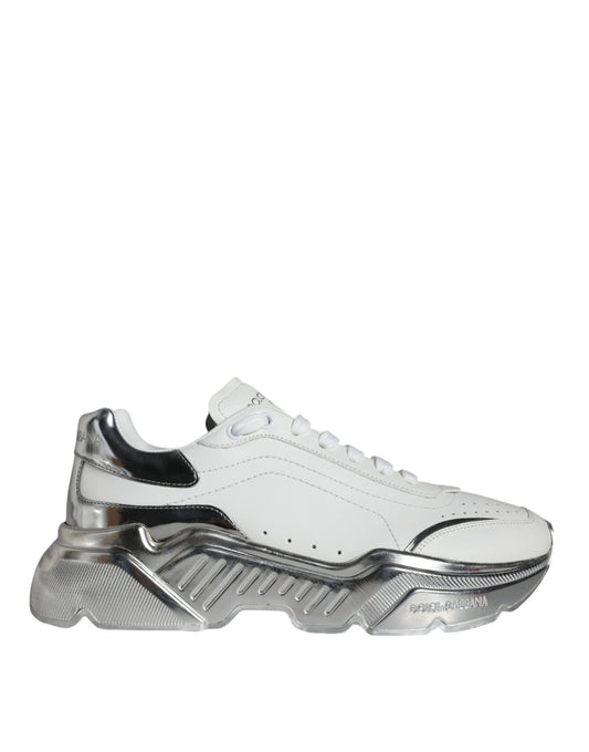 Dolce & Gabbana White Silver Daymaster Leather Sneakers Shoes Dolce & Gabbana