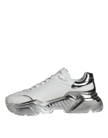 Dolce & Gabbana White Silver Daymaster Leather Sneakers Shoes Dolce & Gabbana