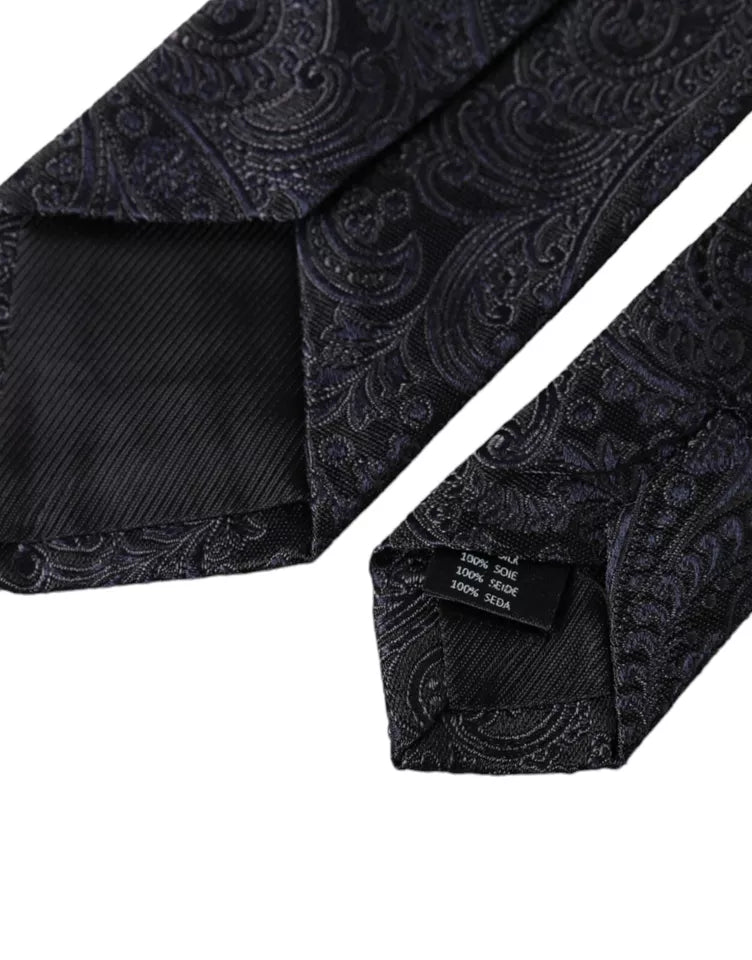 Dolce & Gabbana Black Patterned 100% Silk Adjustable Men Tie Dolce & Gabbana