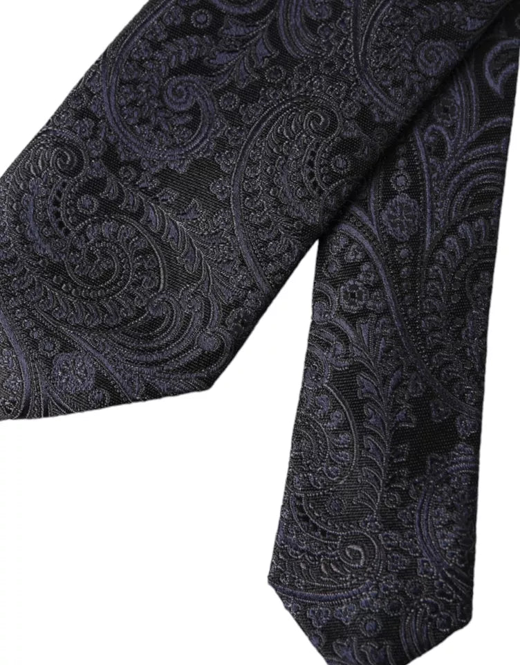 Dolce & Gabbana Black Patterned 100% Silk Adjustable Men Tie Dolce & Gabbana