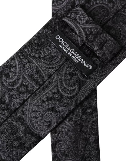 Dolce & Gabbana Gray Patterned 100% Silk Adjustable Men Tie Dolce & Gabbana