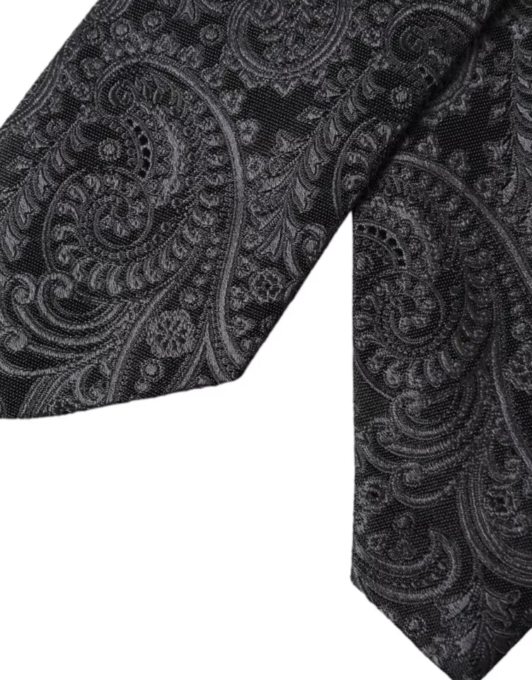 Dolce & Gabbana Gray Patterned 100% Silk Adjustable Men Tie Dolce & Gabbana