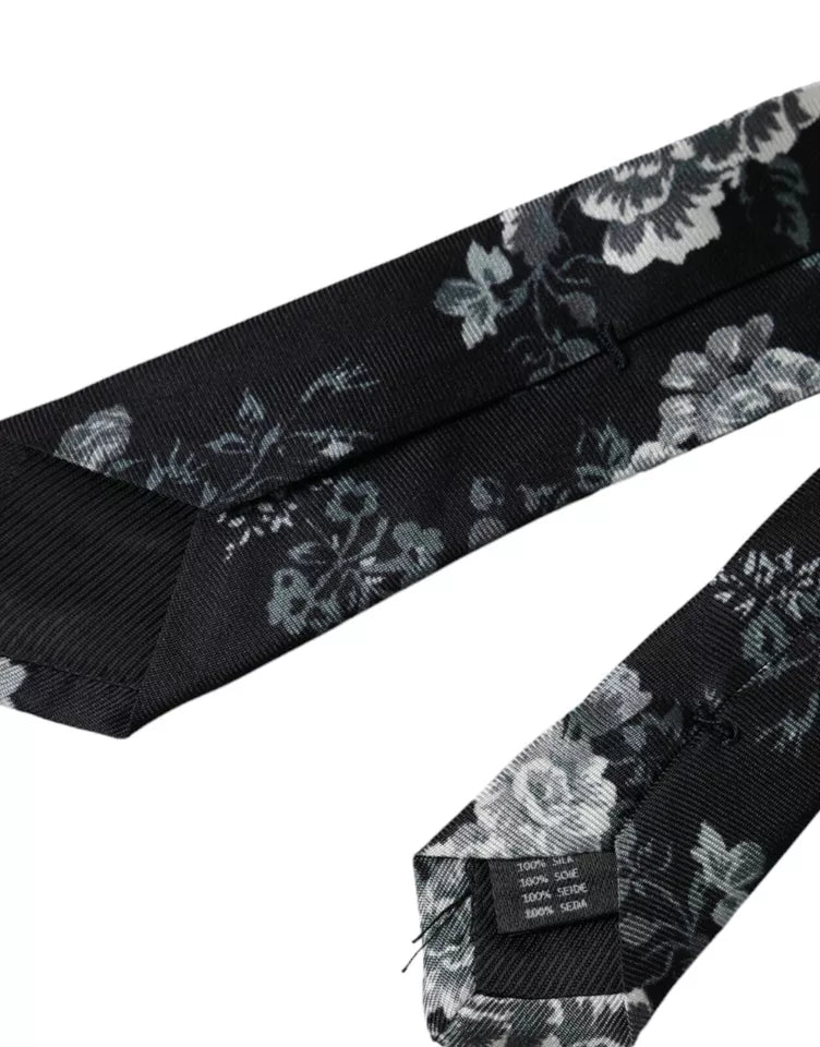 Dolce & Gabbana Black Floral Print Silk Adjustable Men Tie Dolce & Gabbana