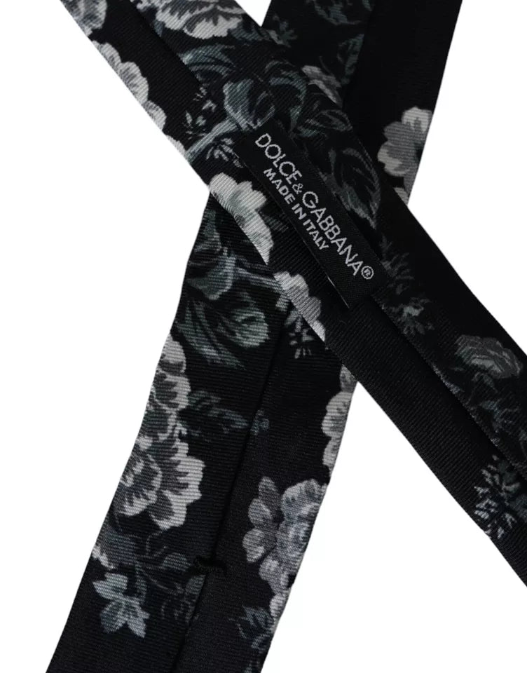 Dolce & Gabbana Black Floral Print Silk Adjustable Men Tie Dolce & Gabbana