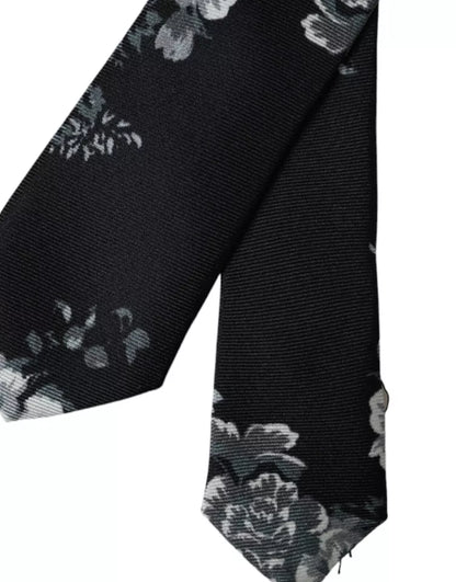 Dolce & Gabbana Black Floral Print Silk Adjustable Men Tie Dolce & Gabbana