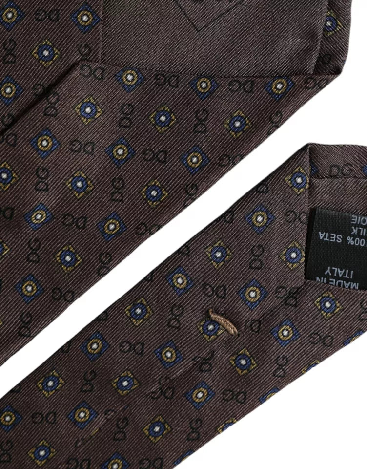 Dolce & Gabbana Brown Silk Branded Logo Adjustable Men Tie Dolce & Gabbana