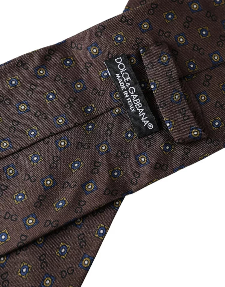 Dolce & Gabbana Brown Silk Branded Logo Adjustable Men Tie Dolce & Gabbana