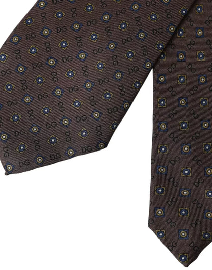 Dolce & Gabbana Brown Silk Branded Logo Adjustable Men Tie Dolce & Gabbana