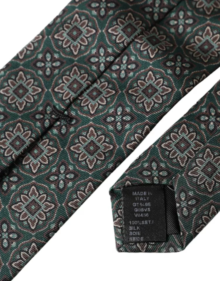 Dolce & Gabbana Green Patterned 100% Silk Adjustable Men Tie Dolce & Gabbana