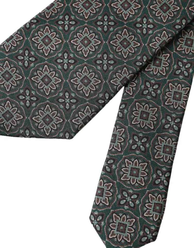 Dolce & Gabbana Green Patterned 100% Silk Adjustable Men Tie Dolce & Gabbana