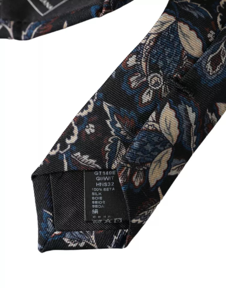 Dolce & Gabbana Black Floral Pattern Silk Adjustable Men Tie Dolce & Gabbana