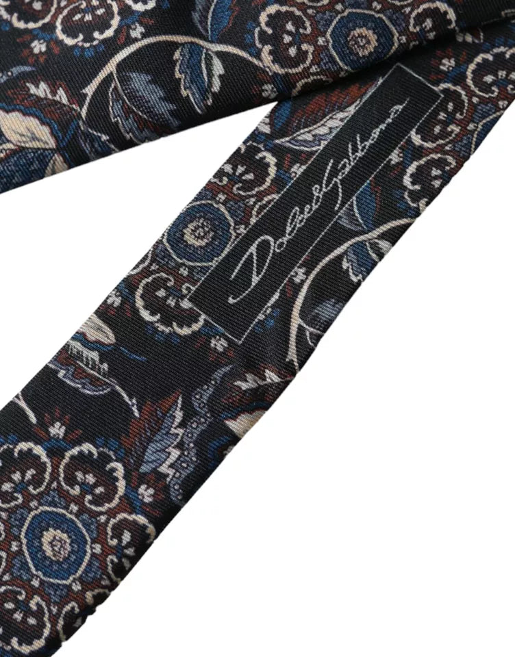 Dolce & Gabbana Black Floral Pattern Silk Adjustable Men Tie Dolce & Gabbana