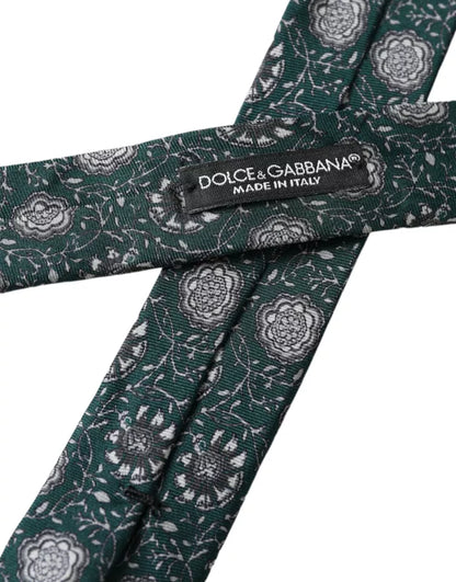 Dolce & Gabbana Green Floral Print Silk Adjustable Men Tie Dolce & Gabbana