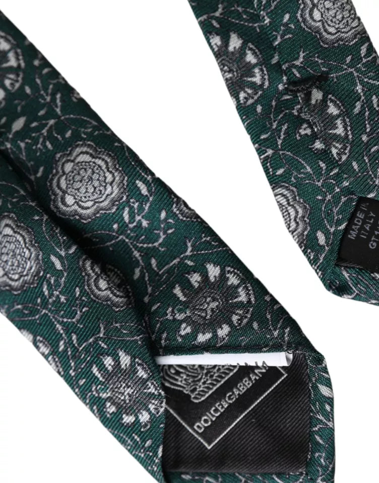 Dolce & Gabbana Green Floral Print Silk Adjustable Men Tie Dolce & Gabbana