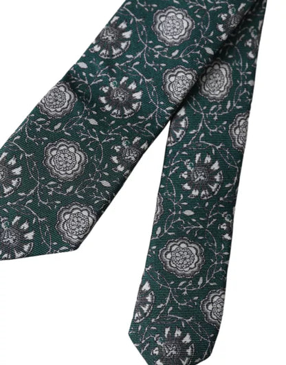 Dolce & Gabbana Green Floral Print Silk Adjustable Men Tie Dolce & Gabbana