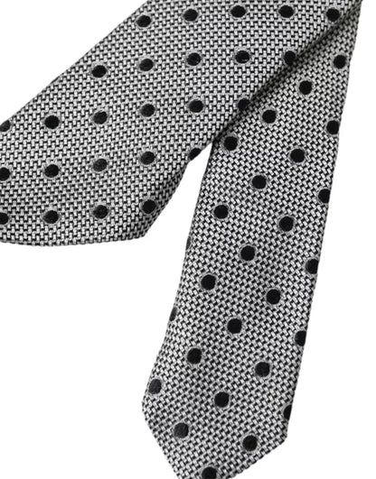 Dolce & Gabbana Black White Dot Fantasy Silk Adjustable Men Tie Dolce & Gabbana